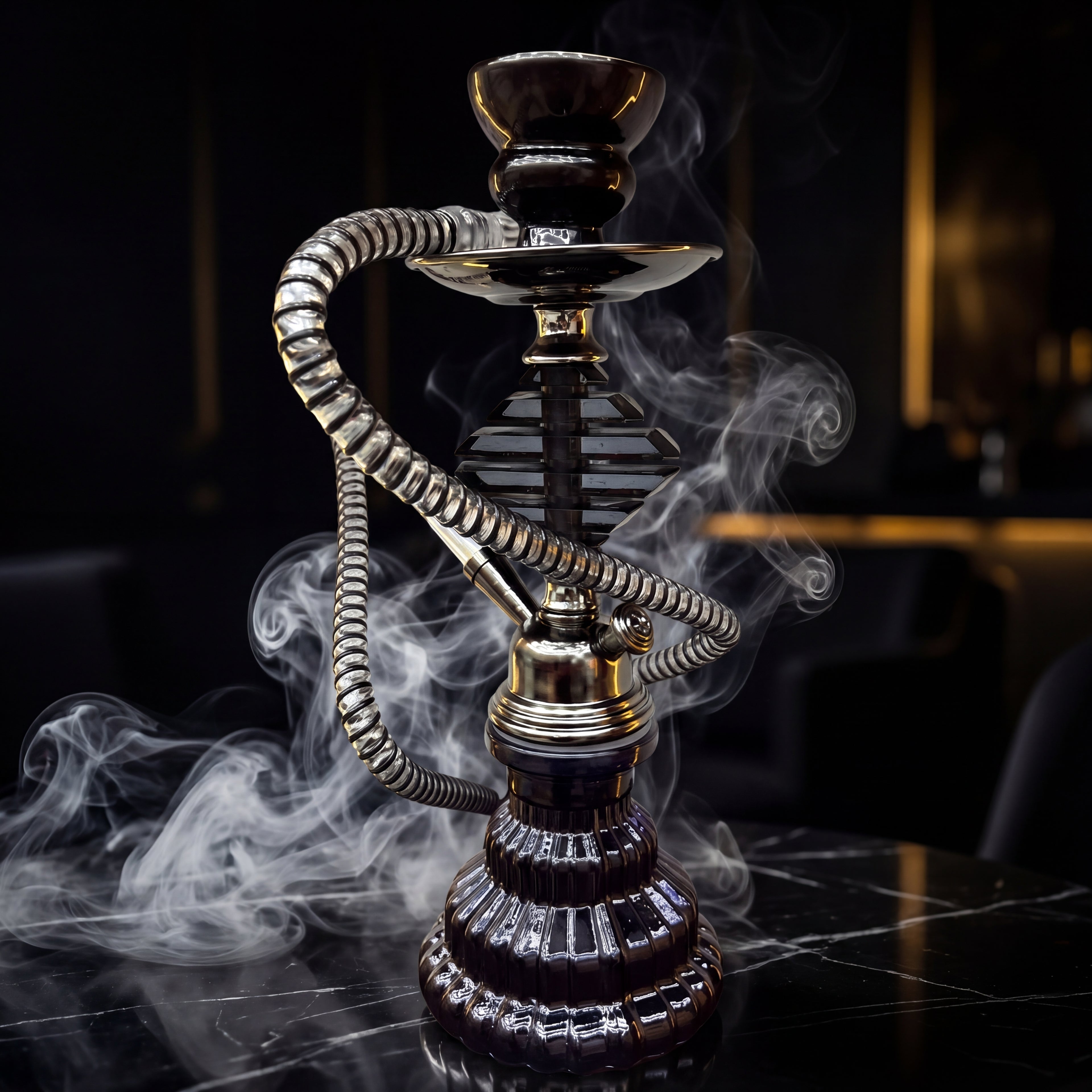 New Style Shisha Egyptian-Style Metal Arabic Hookah Gold-Plated / BLACK