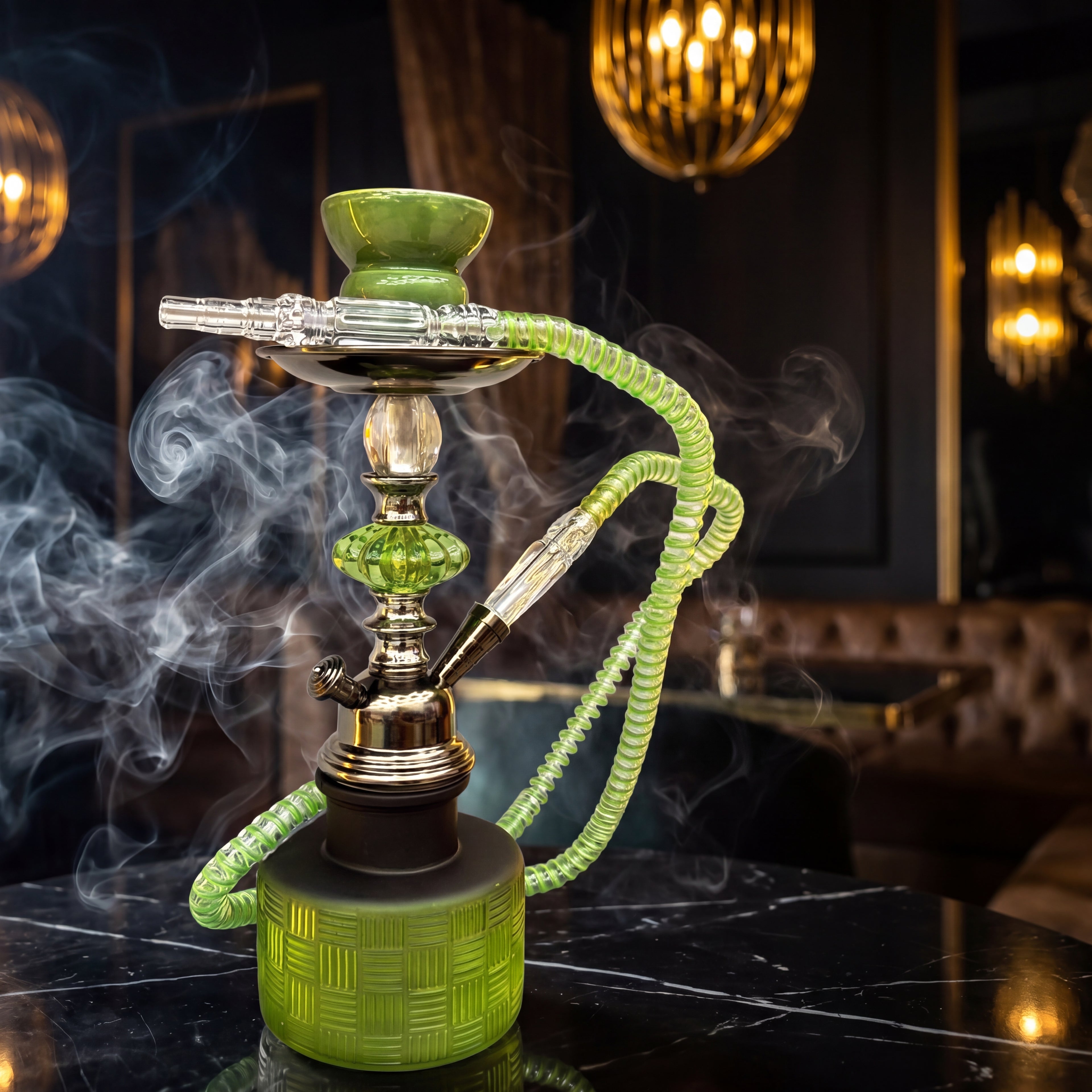 New Style Shisha Egyptian-Style Metal Arabic Hookah Gold-Plated / GREEN